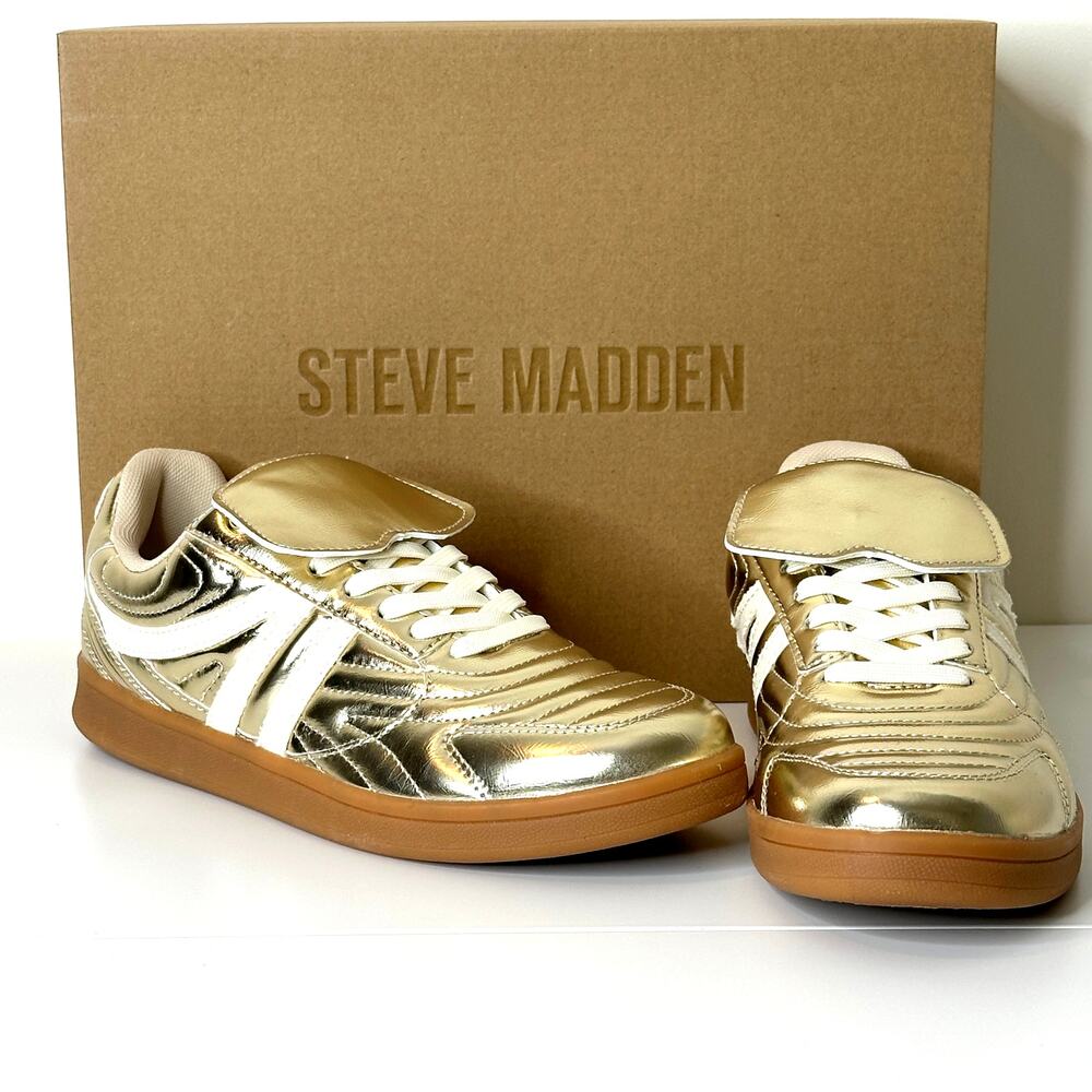 Steve Madden Sneakers Shoes Women's Retro Style Gold Madrid Size 8 - New